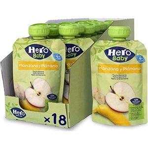 Hero Baby - Fruitzakjes met appel en banaan, zonder conserveringsmiddelen en kleurstoffen, palmolie, gluten, toegevoegde suiker, voor baby's vanaf 4 maanden - 18 x 100 g