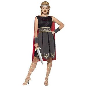 Smiffys 45496S - Romeinse krijger kostuum dames jurk met cape manchetten en hoofdband maat 36-38 zwart