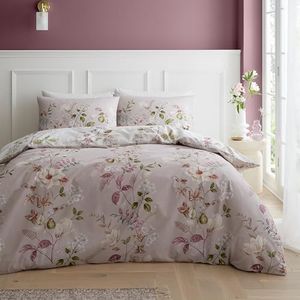 Bianca Francesca Floral Parure de lit double réversible en coton 200 fils avec taies d'oreiller Rose crème
