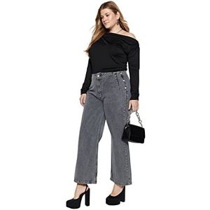 Trendyol Damesjeans met hoge taille, brede pijpen, grote maat, grijs, 36 Plus, grijs.