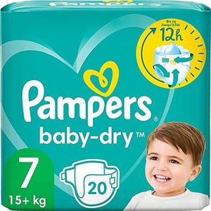 Pampers Baby Dry babyluiers, maat 7, 15 kg, 20 stuks, extra groot, volledig lekvrij tot 12 uur.