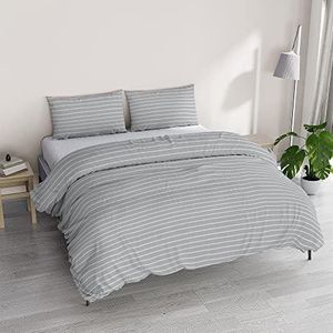 Italian Bed Linen Housse de couette ATHENA avec sac et taies d'oreiller imprimés, CLARA FUMO, lit double