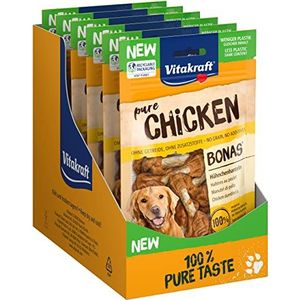 Vitakraft Chicken Bonas, hondensnack kiphalters, rundleer met kip, als training of beloning, in hersluitbare zak, zonder toegevoegde suiker (7 x 80 g)