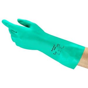 Ansell AlphaTec 37-676 werkhandschoenen van nitril, bescherming tegen chemicaliën, vloeistoffen en oplosmiddelen, waterdicht, waterdicht, herbruikbaar, handschoenen voor dames en heren, groen, maat XL