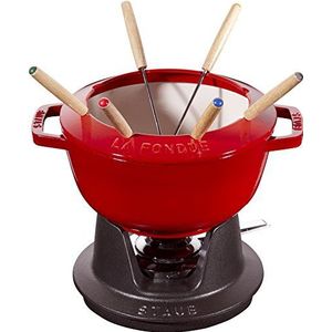 STAUB Fondueset van gietijzer, met 6 fonduevorken, voor fondue, savoyarde, bourguignonne en chocolade, Ã˜ 20 cm, kersen