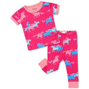 Hatley Biologische katoenen pyjamaset met korte mouwen voor baby's en peuters, baby- en peuterbroekjes, kikker-unicorns, 6-9 maanden, frolicking unicorns
