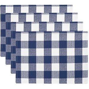 Elrene Home Fashions Farmhouse Living placemats set van 4, 33 x 48 cm, blauw / wit geruit