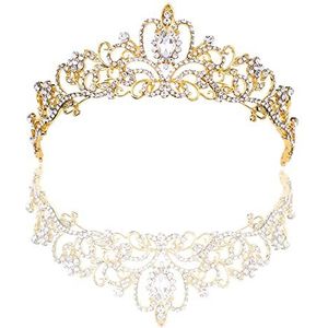 MDDZ Strass-tiara, bruiloft, tiara, kroon, tiara kristalkroon, legering, elegante bruiloftscrowns voor vrouwen, historische reconstructie, feest, cosplay, kostuumaccessoires, goud, Lak, legering
