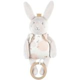 NOUKIE'S - Mini pluche dier met muziek - knuffeldier konijn van fluweel + houten ring - muziekontwaken - babycadeau