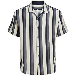 Jack & Jones Jcochain Reggie Stripe Resort T-shirt met korte mouwen en strepen voor heren, Moonbeam/strepen: strepen