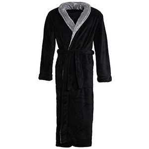 CelinaTex Nevada badjas voor dames of heren met sjaalkraag, fleece stof, zacht, pluizig en comfortabel, tweekleurig, zwart/antraciet