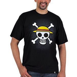ABYstyle One Piece - T-shirt Skull with Map zwart - 100% katoen - Monkey D. Luffy - strohoed Anime Manga, zwart.