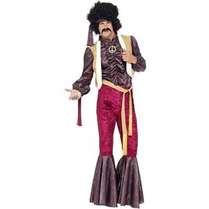 Smiffys Psychedelisch rocker-kostuum met broek met olifanten, bovendeel met vest, paars, maat XL