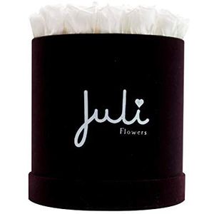 Juli Flowers Rozenbox rond met Infinity Rozen, handgemaakt in Duitsland, van fluweel, klein en XS donkerpaars/zwart rond (wit - 17-19 rozen)