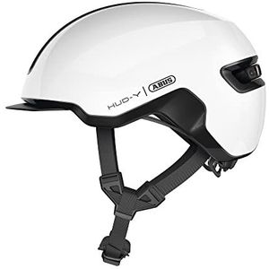 ABUS Urban HUD-Y helm - met oplaadbaar magnetisch led-achterlicht en magneetsluiting - coole fietshelm voor dagelijks gebruik - dames en heren - wit glanzend, maat L, 57-61 cm