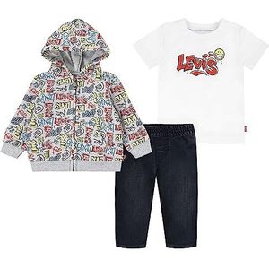 Levi's Graffiti Tag Denim Set 6ej101 Kinderset, Light Grayheather, 9 maanden, Lichtgrijs