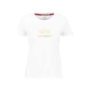 ALPHA INDUSTRIES New Basic T Wmn Foil Print Dames T-shirt met korte mouwen, wit/goud metallic