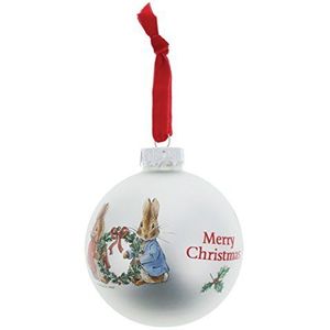 Beatrix Potter Konijn Kerstbal met hulstkroon Peter and Flopsy Bauble van glas, meerkleurig, 8 x 0,8 x 0,8 cm