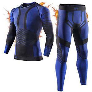 MEETYOO Thermo-ondergoed voor heren, fleece binnenin, lang functioneel ondergoed, ademend, skiondergoed, sport, compressiepak voor, Blauw