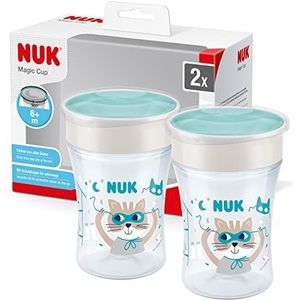 NUK Magic Cup leerbeker, 360° rand, lekvrij, 8+ maanden, BPA-vrij, 230 ml, kat (blauw)