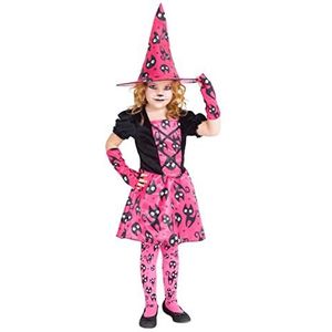 Rubies Kostuum heks Mininos roze meisje heksenjurk kleur oranje met kittenprint en bijpassende hoed, origineel Halloween, carnaval en verjaardag