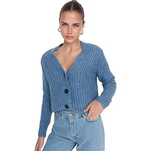 Trendyol Cardigan en tricot à col en V pour femme, bleu, S