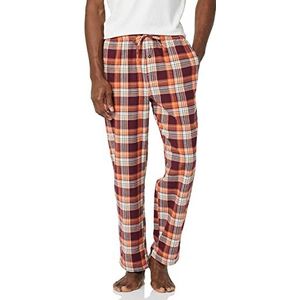Amazon Essentials Flanellen pyjamabroek voor heren (verkrijgbaar in grote maten), bordeauxrood, oranje en wit, M