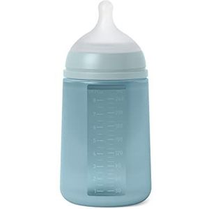 Suavinex, 240 ml siliconen fles met fysiologische zuiger SX Pro siliconen met antibolisch ventiel, gemiddelde debiet (M) voor baby's vanaf 3 maanden, Essence Blue