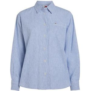 Tommy Jeans Tjw Boxy Stripe Linen Shirt Dw0dw17737 Damesblouses, Empire-blauw/strepen