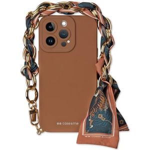 case&me Beschermhoes voor iPhone 14 Pro Max, zacht, camerabescherming, hoes met polsband, modieuze hoes, bruin