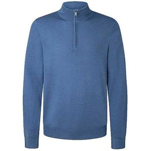 Hackett London Gmd Merino Silk Hzip heren sweater, Blauw staal