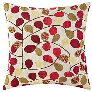 CaliTime Kussensloop Throw kussensloop Shell voor bank, decoratie van het huis, luxueus, chenille, schattig, bladeren, 45 x 45 cm, ecru/rood