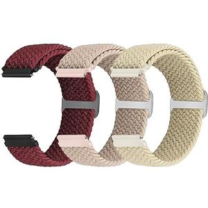 Yunshare Set van 3 reservebandjes van gevlochten nylon, 18 mm, 19 mm, 20 mm, 22 mm, voor Samsung horloge, Garmin, Fossil, Amazfit, Huawei Watch, voor dames en heren, Geen edelsteen