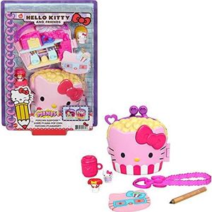 HELLO KITTY Sanrio Hello Kitty Compact popcornset met 2 minifiguren, potlood, notitieboek en accessoires, kinderspeelgoed, GVB32