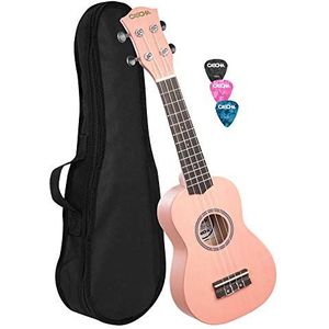 CASCHA Sopran Ukelele set voor kinderen en volwassenen, ukelele starterset met 3 plectrumzakken, ukelele set, aquila snaren, nylon, kleine Hawaii gitaar voor beginners gevorderden, roze HH 3968