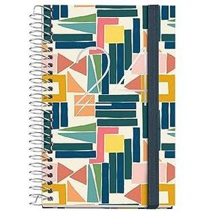 Miquelrius - Jaarplanner 2024, weekweergave, formaat Caddy 80 x 120 mm, hardcover, spiraalbinding, rubberen sluiting, Catalaans, Engels en Portugees, geometrisch met zilveren stempel