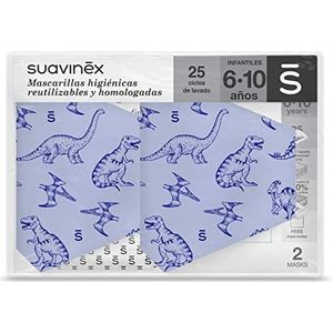 Suavinex 401322 masker voor kinderen, herbruikbaar, 6-10 jaar, 3 lagen, 25 wascycli, gemaakt in Spanje, 2 eenheden, blauw, uniseks