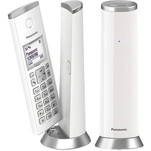 Panasonic KX-TGK212SPW Digitale draadloze telefoon, basiseenheid en 2 hoofdtelefoons, handsfree-luidspreker, wit LCD, vervelende oproepblokkering, hoofdtelefoonmagneet, wit