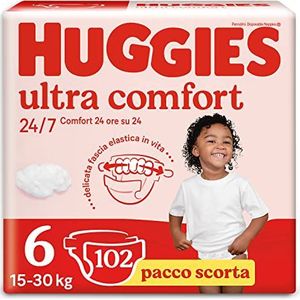 HUGGIES Ultra Comfort - Babyluiers maat 6 (15 kg - 30 kg) - 3 verpakkingen met elk 34 luiers - ultrazachte riem - snelle absorptie - parfumvrij - chloor en latex - recyclebare verpakking
