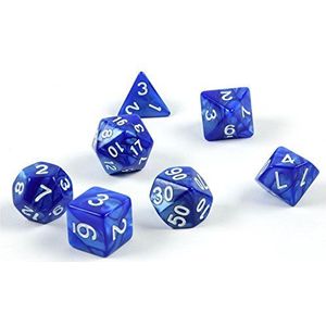 shibby 7 polyhedraal dobbelstenen voor rollenspellen en tafelspellen in blauw met tas