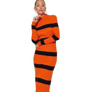 Trendyol Robe moulante en tricot pour femme, Orange, S