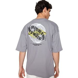 Trendyol T-shirt en tricot à col rond surdimensionné pour homme, gris, S, gris, S