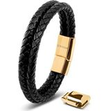 SERASAR Hoogwaardige leren armband voor heren, magnetische sluiting van roestvrij staal in zwart, zilver en goud, met sieradendoosje, geweldig cadeau-idee, Leer, Geen edelsteen