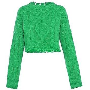 myMo Haut torsadé irrégulier pour femme avec bord ouvert et col rond Vert Taille XL/XXL Pull Sweater, vert, XL