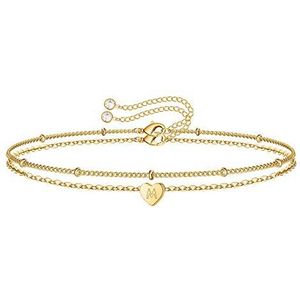 TINGN Gouden hartarmband voor dames, cadeau, 14 karaat goud, met initiaal, personaliseerbaar, hartvormige bedelarmband, sieraden voor vrouwen en meisjes, 20 centimeter, Nikkel