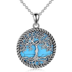 YAFEINI Tree of Life Ketting Sterling Zilver Turquoise Tree of Life Hanger Ketting voor Vrouwen Sieraden, Steen