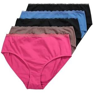 Ulla Popken Midislips, 5-pack, kanten tailleband voor dames, zwart.