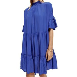 Scotch & Soda Ruffle damesshort met mouwen casual jurk Bright Blue 0661, 42, Bright Blue 0661