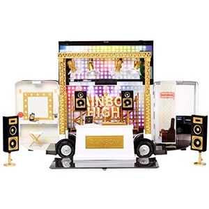Rainbow Visions Rainbow High World Tour Bus & Stage 4-in-1 set met 1 DJ-uitrusting, functionele projectoren, 1 stoel met kleedkamer, accessoires en batterijen, 6 jaar +