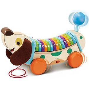 VTech - Mijn hond ABC interactief, muzikaal trekspeelgoed, interactieve hond, gedeeltelijk van hout, grappig alfabet, cadeau voor baby's, jongens en meisjes vanaf 1 jaar - inhoud in het Frans